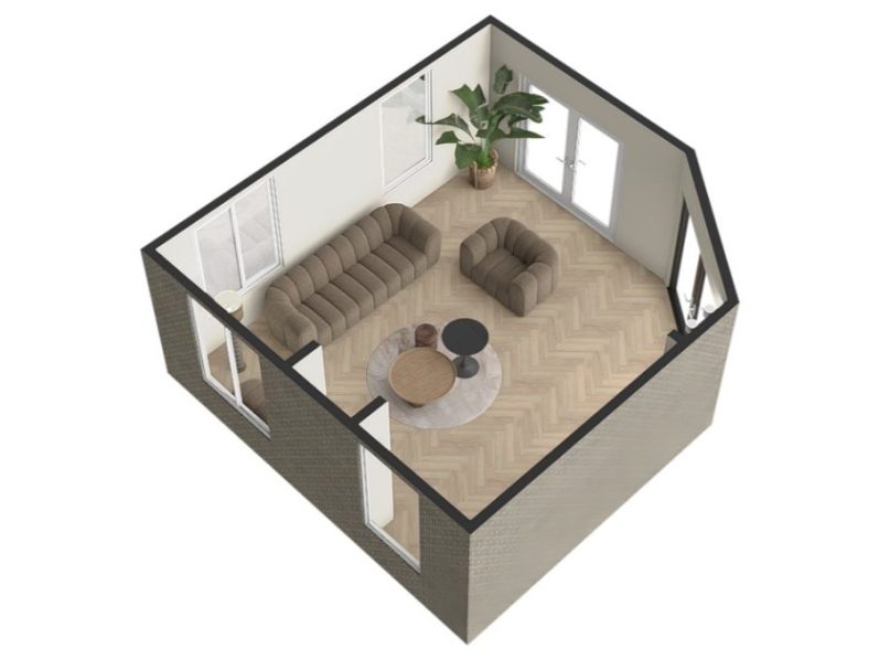 Collage van interieurontwerp met kleuren, meubels en decoratie-elementen.